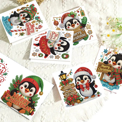 6PCS DIY Diamond Art Greeting Cards Christmas Penguin Congratulations Cards Gift