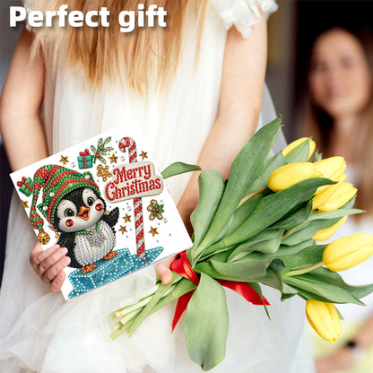 6PCS DIY Diamond Art Greeting Cards Christmas Penguin Congratulations Cards Gift