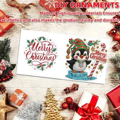 6PCS DIY Diamond Art Greeting Cards Christmas Penguin Congratulations Cards Gift