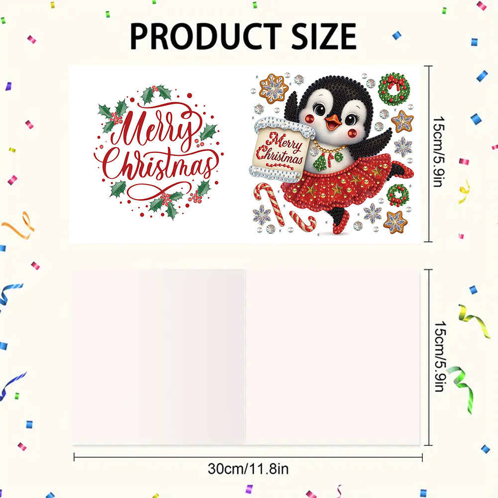 6PCS DIY Diamond Art Greeting Cards Christmas Penguin Congratulations Cards Gift