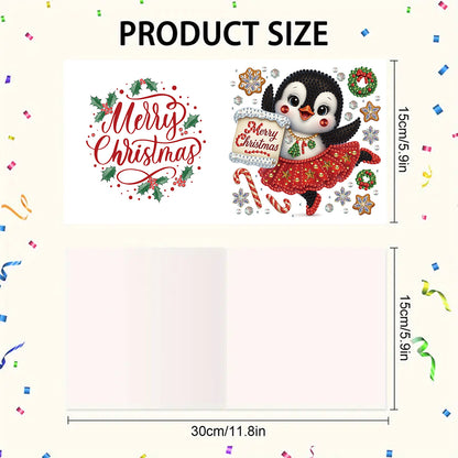6PCS DIY Diamond Art Greeting Cards Christmas Penguin Congratulations Cards Gift