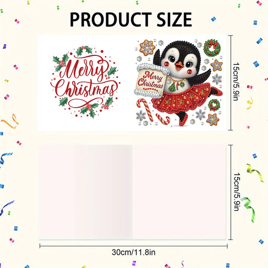 6PCS DIY Diamond Art Greeting Cards Christmas Penguin Congratulations Cards Gift