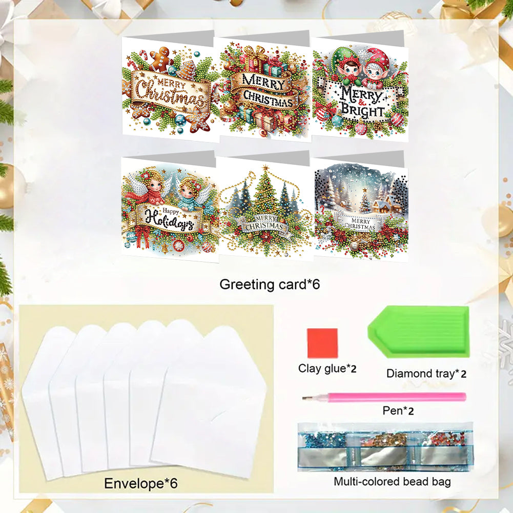 6PCS DIY Diamond Art Greeting Cards Christmas Congratulations Cards & Gifts
