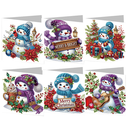 6PCS DIY Diamond Art Greeting Cards Snowman Congratulations Cards & Gifts
