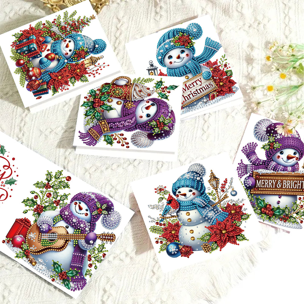 6PCS DIY Diamond Art Greeting Cards Snowman Congratulations Cards & Gifts