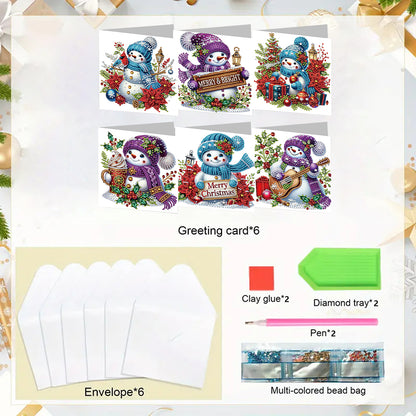 6PCS DIY Diamond Art Greeting Cards Snowman Congratulations Cards & Gifts