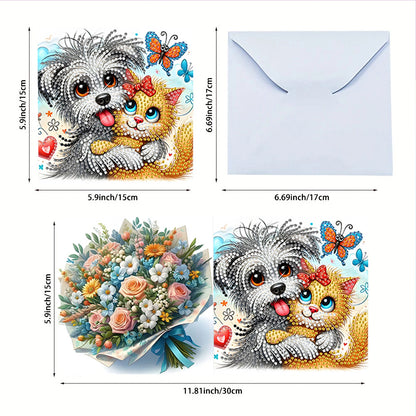 6PCS DIY Diamond Art Greeting Cards Dog Designs Congratulations Cards & Gifts
