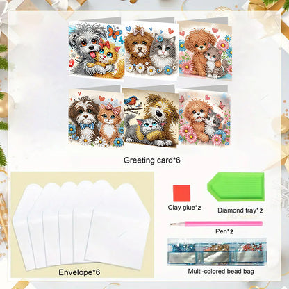 6PCS DIY Diamond Art Greeting Cards Dog Designs Congratulations Cards & Gifts