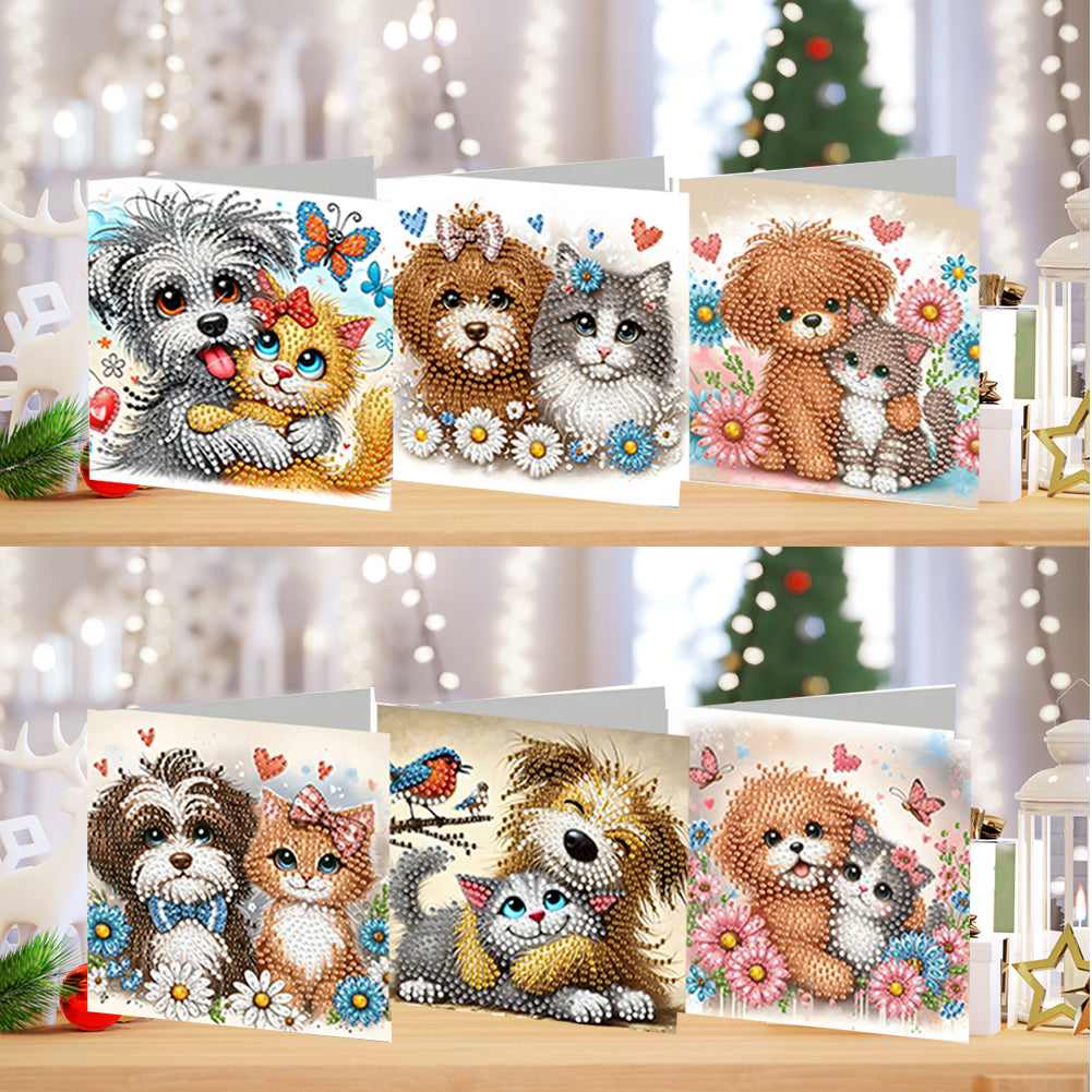 6PCS DIY Diamond Art Greeting Cards Dog Designs Congratulations Cards & Gifts