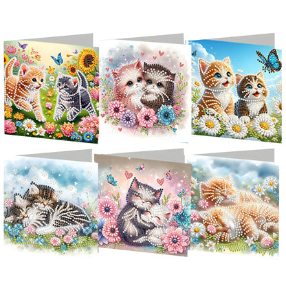 6PCS DIY Diamond Art Greeting Cards Cat Designs Congratulations Cards & Gifts