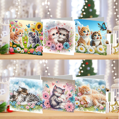 6PCS DIY Diamond Art Greeting Cards Cat Designs Congratulations Cards & Gifts
