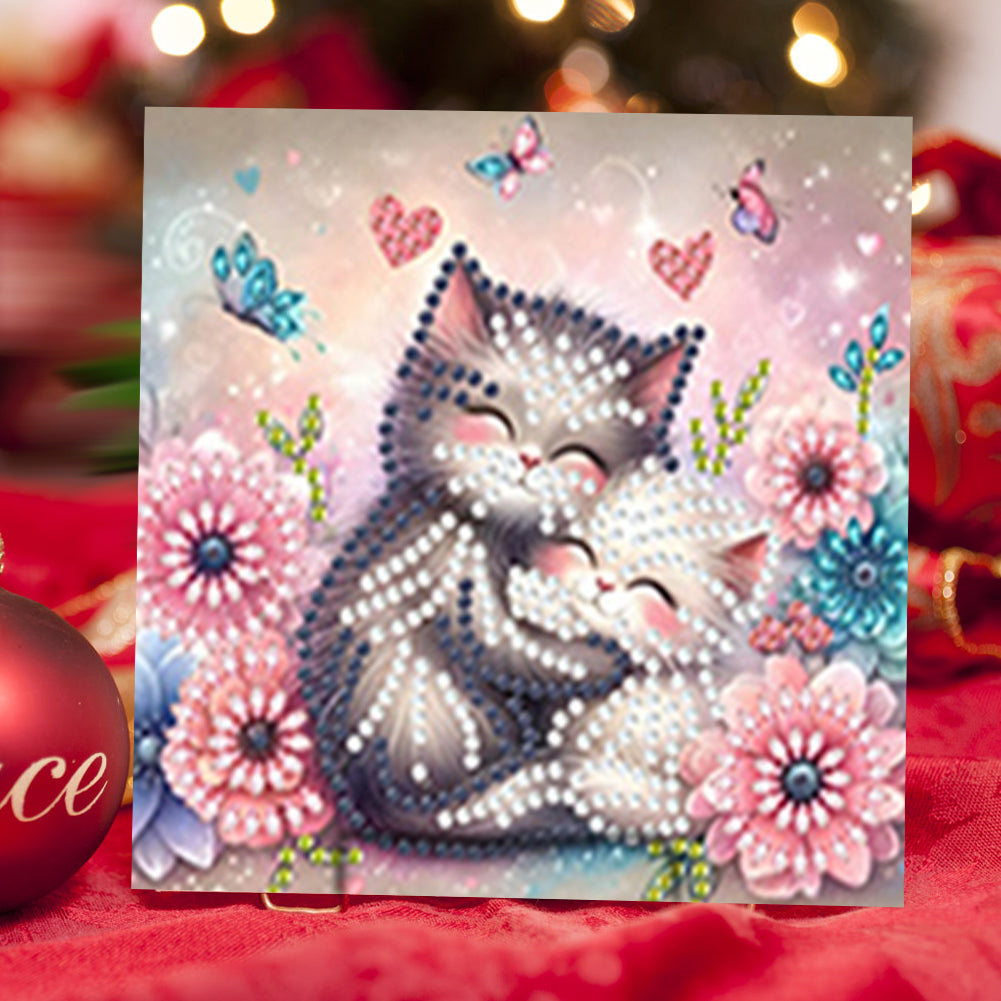 6PCS DIY Diamond Art Greeting Cards Cat Designs Congratulations Cards & Gifts