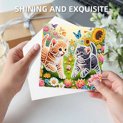 6PCS DIY Diamond Art Greeting Cards Cat Designs Congratulations Cards & Gifts