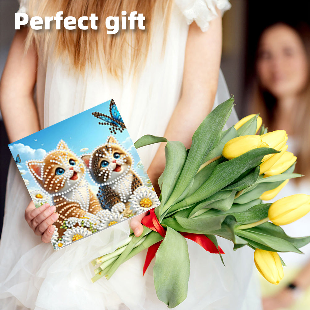 6PCS DIY Diamond Art Greeting Cards Cat Designs Congratulations Cards & Gifts