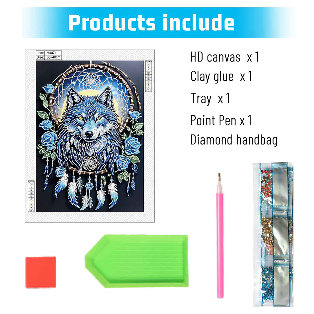 Dreamcatcher Wolf - Special Shaped Drill Diamond Painting 30*40CM