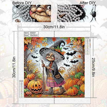 Halloween Witch Pumpkin - Special Shaped Drill Diamond Painting 30*30CM