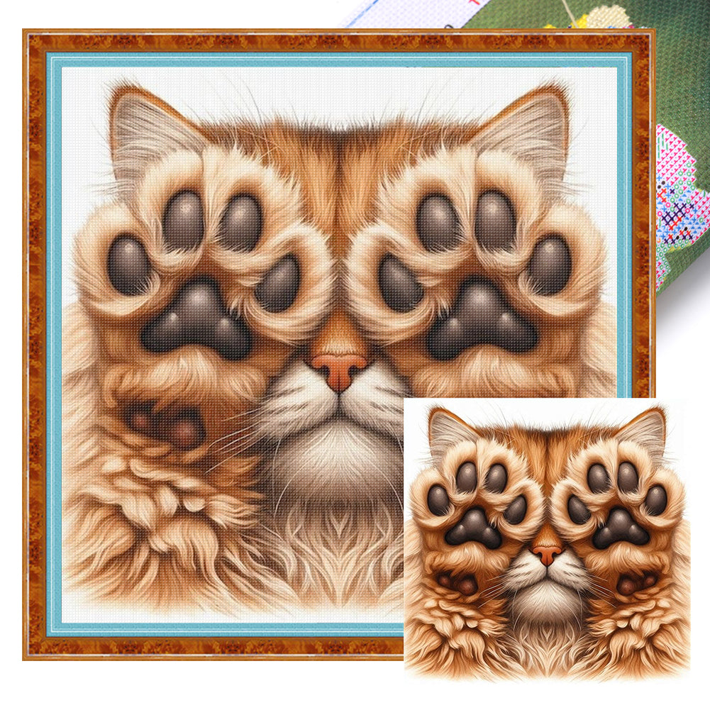 Face-Covering Kitten - 18CT Stamped Cross Stitch 25*25CM