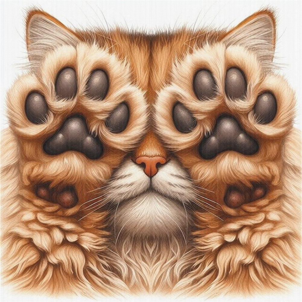 Face-Covering Kitten - 18CT Stamped Cross Stitch 25*25CM