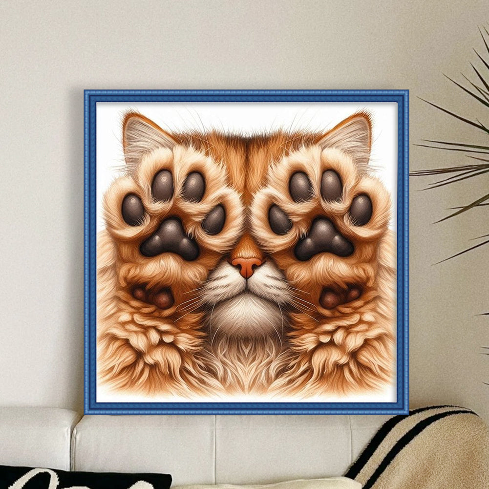 Face-Covering Kitten - 18CT Stamped Cross Stitch 25*25CM