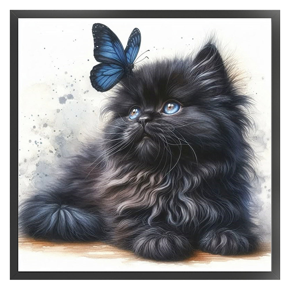 Butterfly And Black Cat - 18CT Stamped Cross Stitch 25*25CM