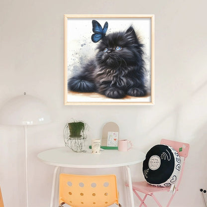 Butterfly And Black Cat - 18CT Stamped Cross Stitch 25*25CM