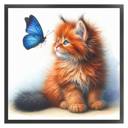 Butterfly And Orange Cat - 18CT Stamped Cross Stitch 25*25CM