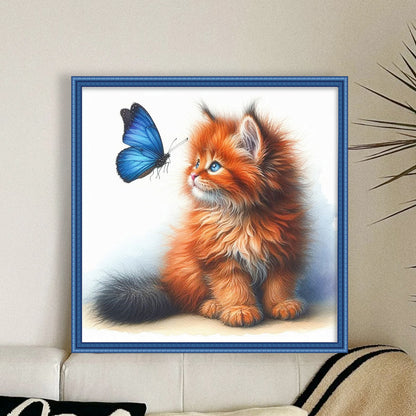 Butterfly And Orange Cat - 18CT Stamped Cross Stitch 25*25CM