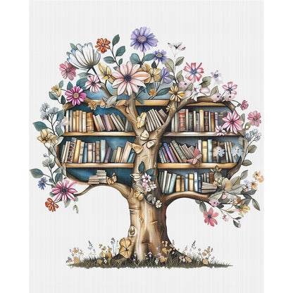 Bookshelf Tree - 11CT Stamped Cross Stitch 40*50CM