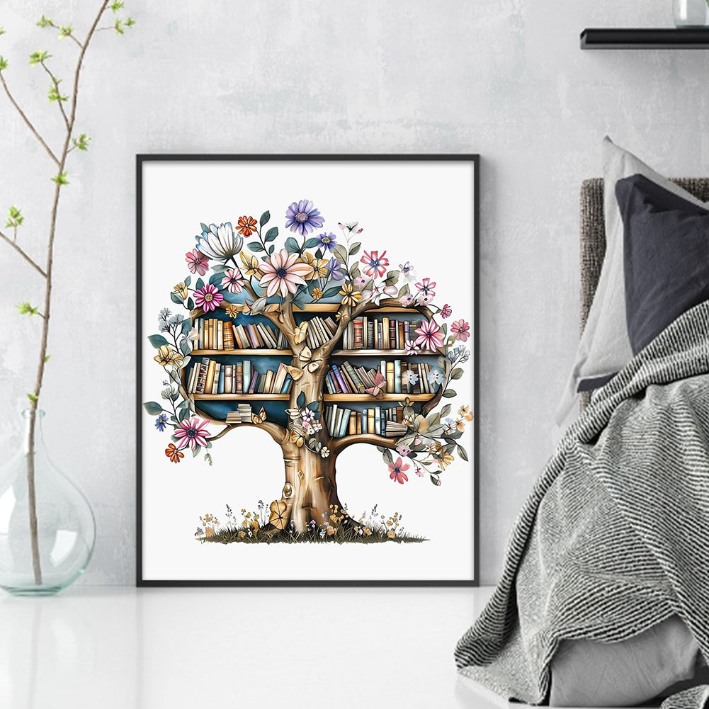 Bookshelf Tree - 11CT Stamped Cross Stitch 40*50CM