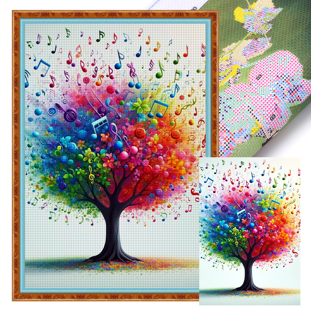 Colorful Musical Note Tree - 11CT Stamped Cross Stitch 40*60CM