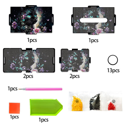 Diamond Painting Tissue Box Kits Decorative Rhinestone Craft Kit (Black Cat)