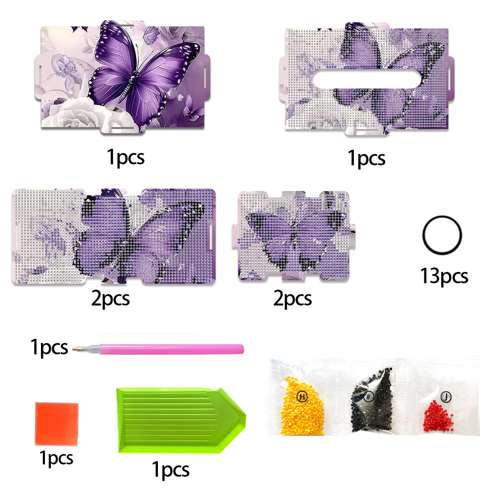 Diamond Painting Tissue Box Kits Rhinestone Craft Kit (Purple Butterfly)