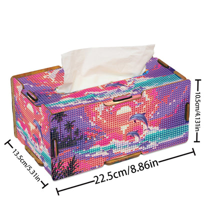 Diamond Painting Tissue Box Kits Rhinestone Craft Kit (Pink Sunset Dolphin)