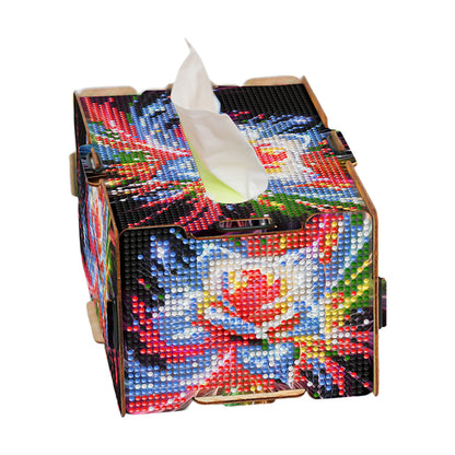 Diamond Painting Tissue Box Kits Rhinestone Craft Kit (Colorful White Rose)