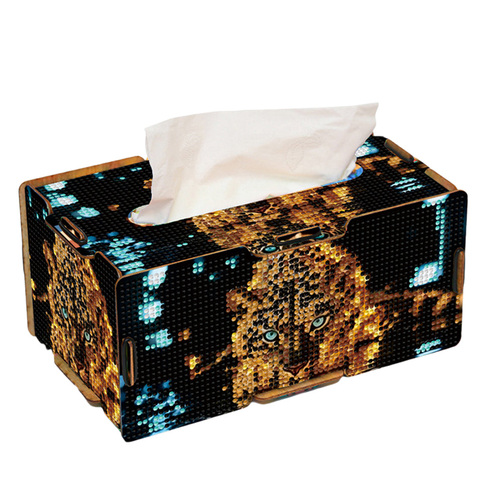Diamond Painting Tissue Box Kits Rhinestone Craft Kit (Glowing Leopard)