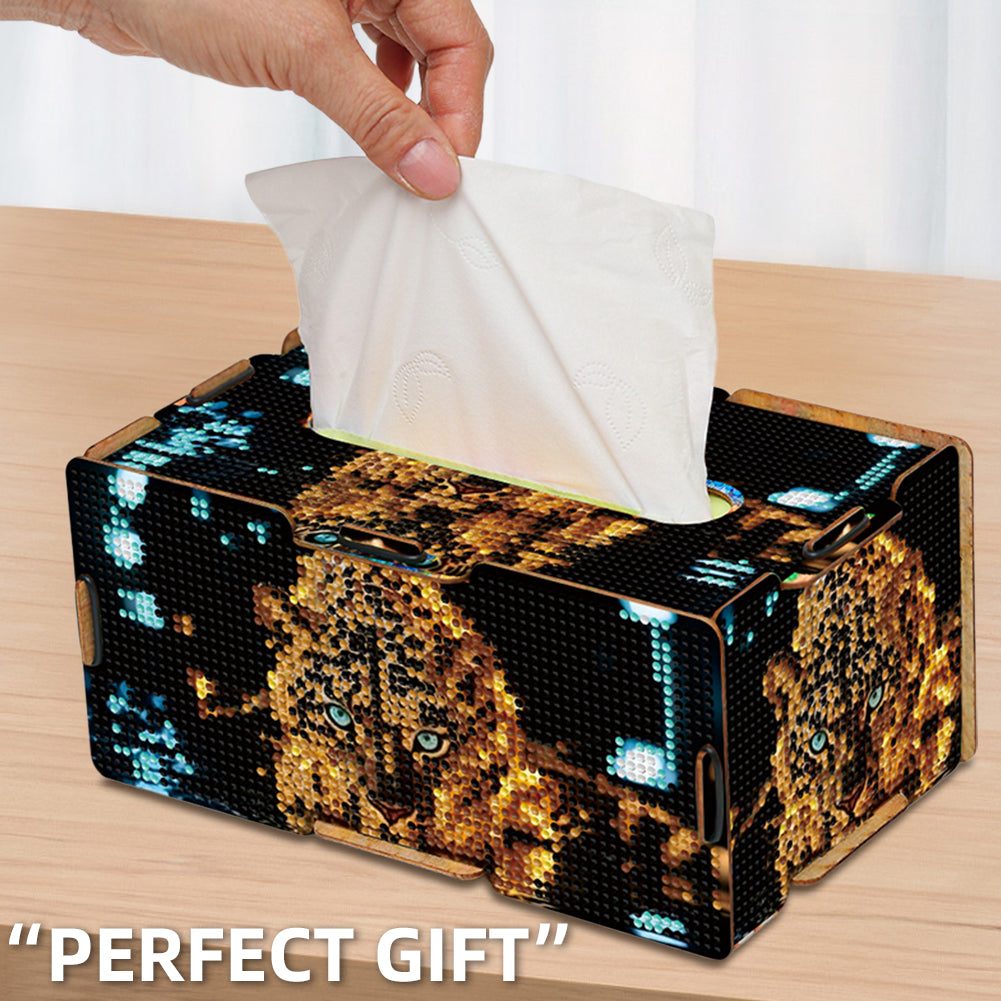 Diamond Painting Tissue Box Kits Rhinestone Craft Kit (Glowing Leopard)