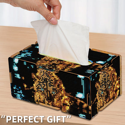 Diamond Painting Tissue Box Kits Rhinestone Craft Kit (Glowing Leopard)
