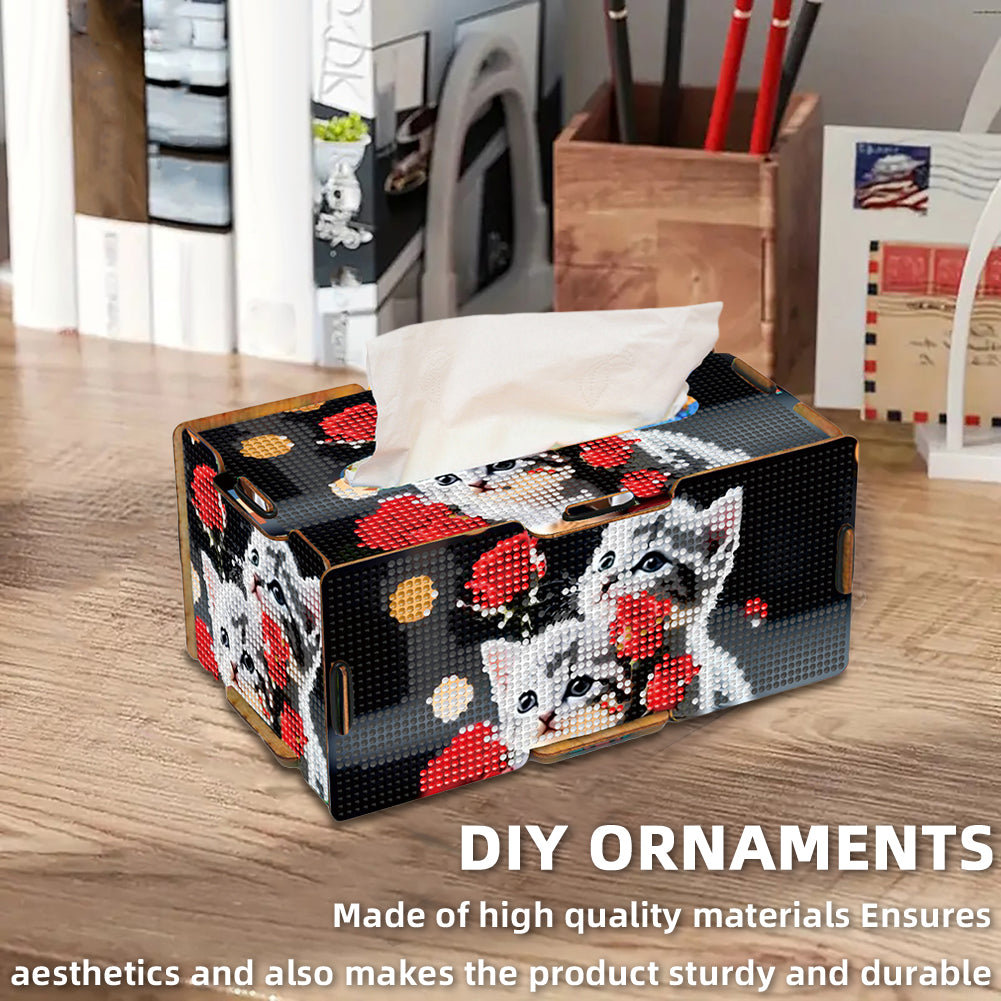 Diamond Painting Tissue Box Kits Decorative Rhinestone Craft Kit (Rose Kitten)