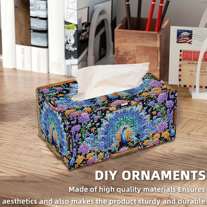 Diamond Painting Tissue Box Kits Decorative Rhinestone Craft Kit (Peacock)