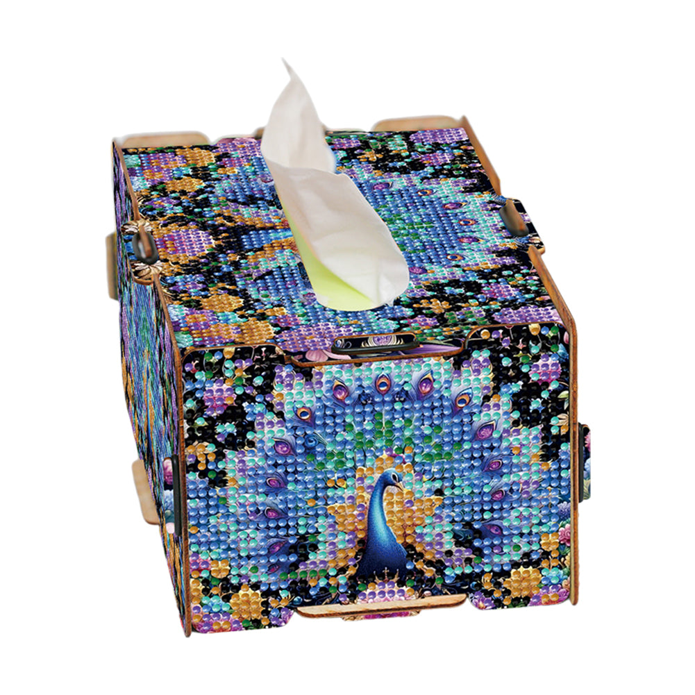 Diamond Painting Tissue Box Kits Decorative Rhinestone Craft Kit (Peacock)