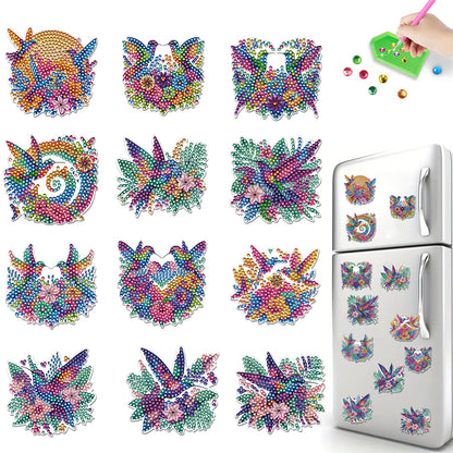 12Pcs Diamond Art Magnets Fridge Sticker Set for Adults Beginners (CN561 Bird)