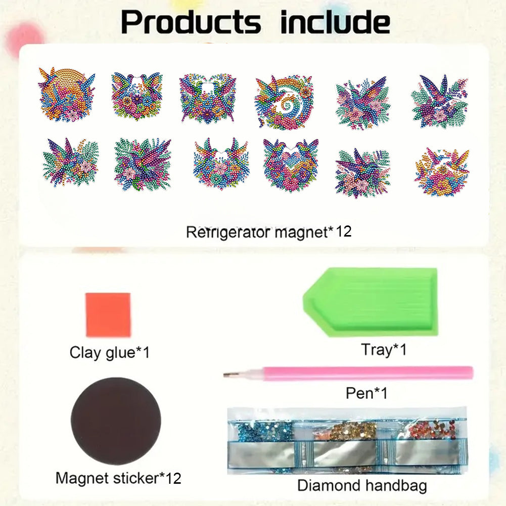 12Pcs Diamond Art Magnets Fridge Sticker Set for Adults Beginners (CN561 Bird)