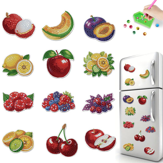 12Pcs Diamond Art Magnets Fridge Sticker Set for Adults Beginners (CN562 Fruit)