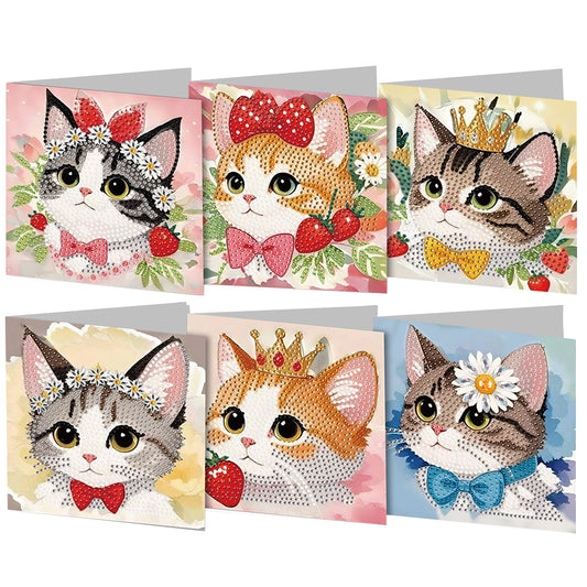 6PCS DIY Diamond Art Greeting Cards Cat Theme Congratulations Cards & Gifts