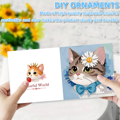 6PCS DIY Diamond Art Greeting Cards Cat Theme Congratulations Cards & Gifts