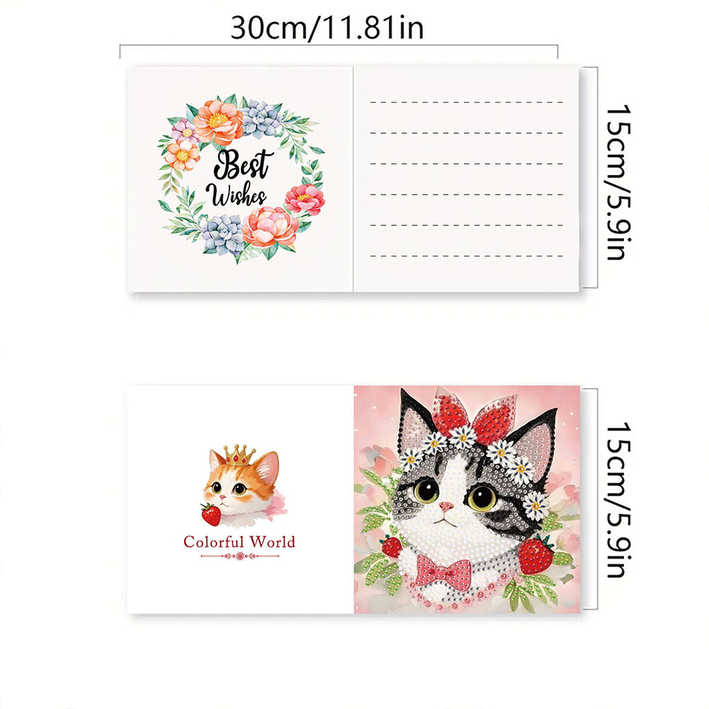 6PCS DIY Diamond Art Greeting Cards Cat Theme Congratulations Cards & Gifts