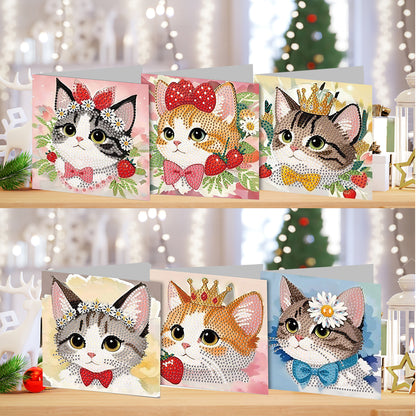 6PCS DIY Diamond Art Greeting Cards Cat Theme Congratulations Cards & Gifts