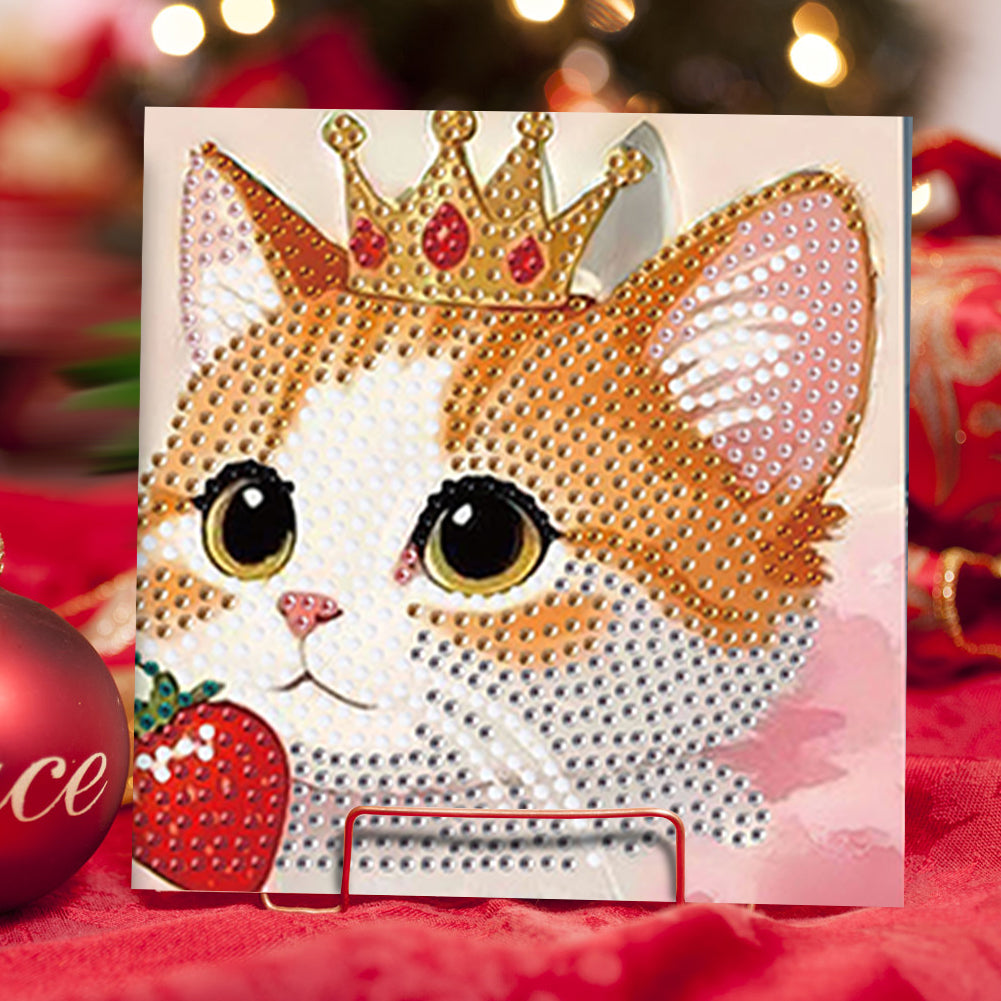 6PCS DIY Diamond Art Greeting Cards Cat Theme Congratulations Cards & Gifts