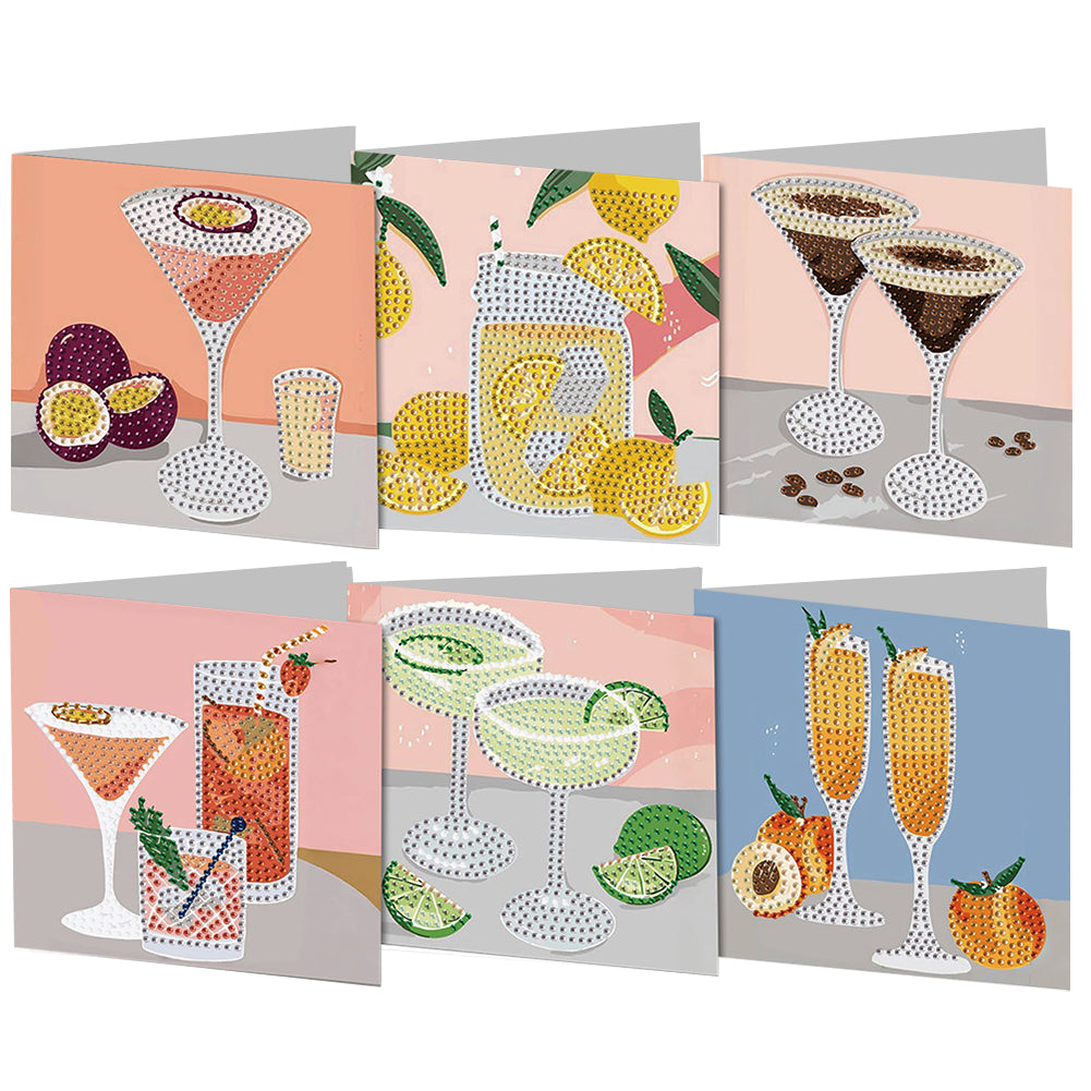 6PCS DIY Diamond Art Greeting Cards Cup Theme Congratulations Cards & Gifts