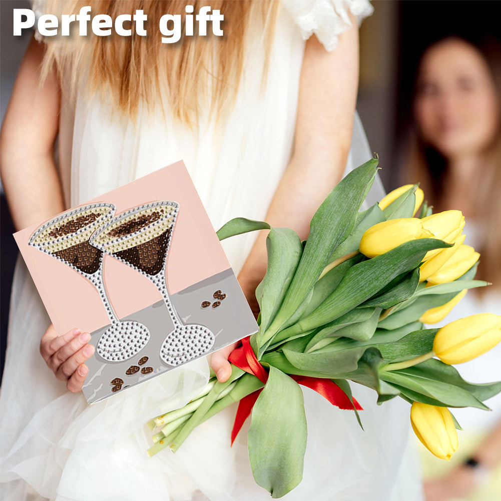 6PCS DIY Diamond Art Greeting Cards Cup Theme Congratulations Cards & Gifts